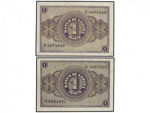 ESTADO ESPAÑOL. Lote 2 billetes 1 Peseta. 28 Febrero y 30 Ab