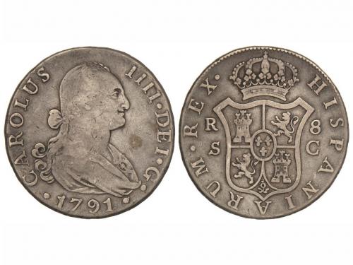 CARLOS IV. 8 Reales. 1791. SEVILLA. C. 26,50 grs. Pátina. RA