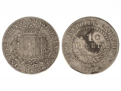 ISABEL II. 1 Peseta. 1837. BARCELONA. P.S. 5,70 grs. Cal-258