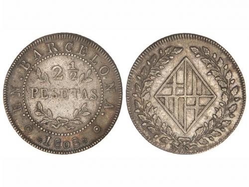 OCUPACIÓN NAPOLEÓNICA de CATALUNYA. 2 1/2 Pesetas. 1808. BAR