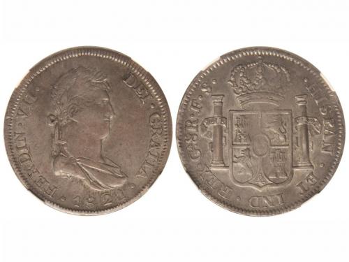 FERNANDO VII. 8 Reales. 1821. GUADALAJARA. F.S. Encapsulada 