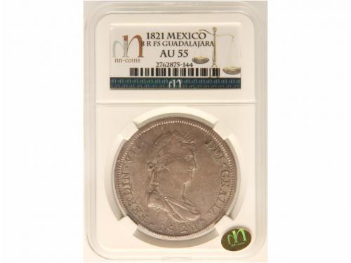 FERNANDO VII. 8 Reales. 1821. GUADALAJARA. F.S. Encapsulada 