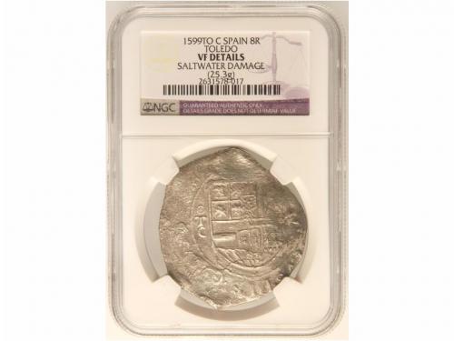 FELIPE III. 8 Reales. 1599. TOLEDO. C. 25,30 grs. Encapsulad