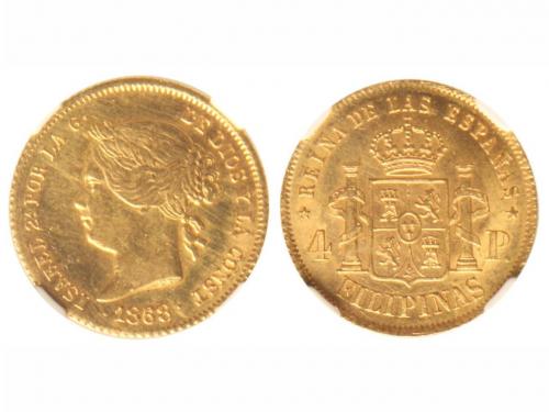 ISABEL II. 4 Pesos. 1868. MANILA. Encapsulada por NN Coins (