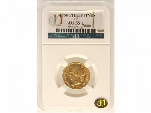 ISABEL II. 4 Pesos. 1868. MANILA. Encapsulada por NN Coins (