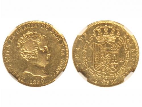 ISABEL II. 80 Reales. 1840. BARCELONA. P.S. Encapsulada por 