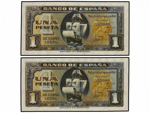ESTADO ESPAÑOL. Lote 2 billetes 1 Peseta. 4 Septiembre 1940.