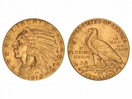 ESTADOS UNIDOS. 5 Dólares. 1912. 8,37 grs. AU. Tipo Indio. (