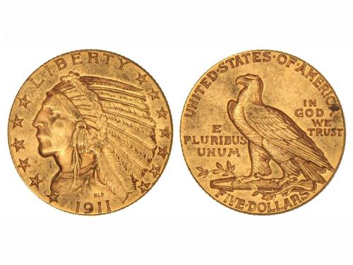 ESTADOS UNIDOS. 5 Dólares. 1911. 8,36 grs. AU. Tipo Indio. (