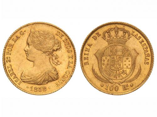 ISABEL II. 100 Reales. 1858. BARCELONA. 8,36 grs. (Pequeños 