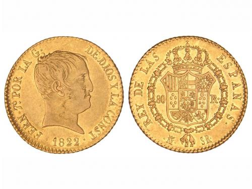 FERNANDO VII. 80 Reales. 1822. MADRID. S.R. 6,68 grs. Restos