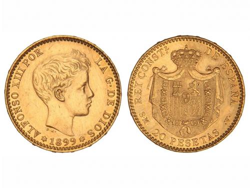 ALFONSO XIII. 20 Pesetas. 1899 (*18-99). S.M.-V. (Pequeñas r