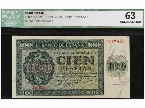 ESTADO ESPAÑOL. 100 Pesetas. 21 Noviembre 1936. Catedral de 