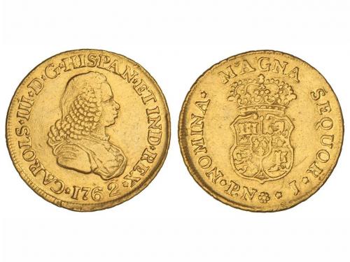CARLOS III. 2 Escudos. 1762. POPAYÁN. J. 6,66 grs. Busto de 
