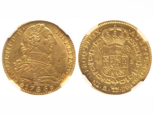 CARLOS III. 4 Escudos. 1786. MADRID. D.V. Encapsulada por NG