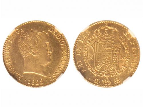 FERNANDO VII. 80 Reales. 1822. MADRID. S.R. Encapsulada por 