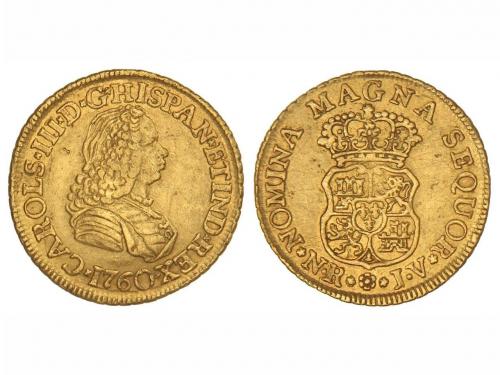 CARLOS III. 2 Escudos. 1760. NUEVO REINO. J.V. 6,71 grs. Bus