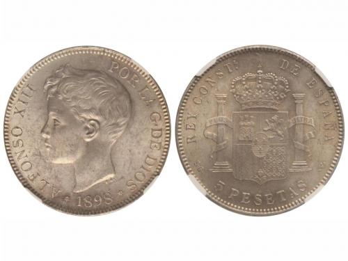 ALFONSO XIII. 5 Pesetas. 1898 (*18-98). S.G.-V. Encapsulada 