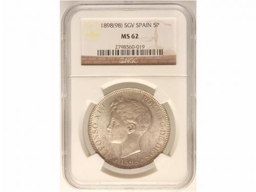 ALFONSO XIII. 5 Pesetas. 1898 (*18-98). S.G.-V. Encapsulada 