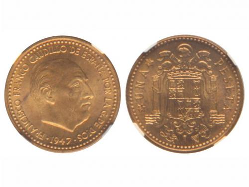 ESTADO ESPAÑOL. 1 Peseta. 1947 (*19-51). Encapsulada por NGC
