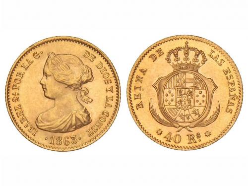 ISABEL II. 40 Reales. 1863. BARCELONA. 3,33 grs. (Restos de 