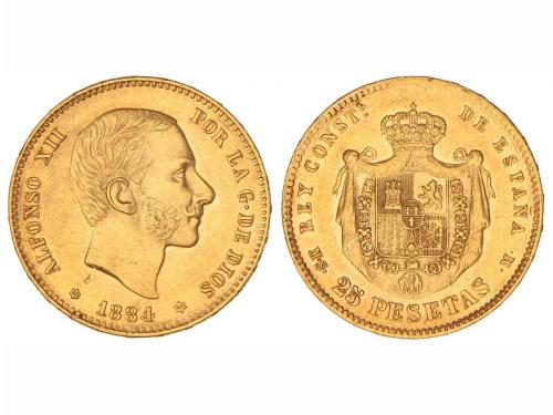 ALFONSO XII. 25 Pesetas. 1884 (*18-84). M.S.-M. Restos de br