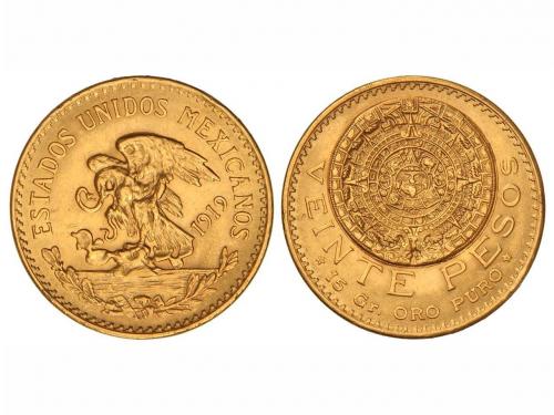 MÉXICO. 20 Pesos. 1919. 16,63 grs. AU. KM-478. EBC. 