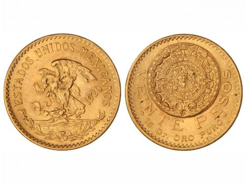 MÉXICO. 20 Pesos. 1920. 16,62 grs. AU. (Golpecitos). KM-478.