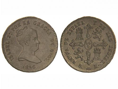 ISABEL II. 8 Maravedís. 1836. SEGOVIA. Valor en reverso. Pát