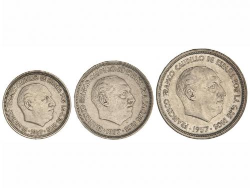 ESTADO ESPAÑOL. Serie 3 monedas 5, 25 y 50 Pesetas. 1957 (*B