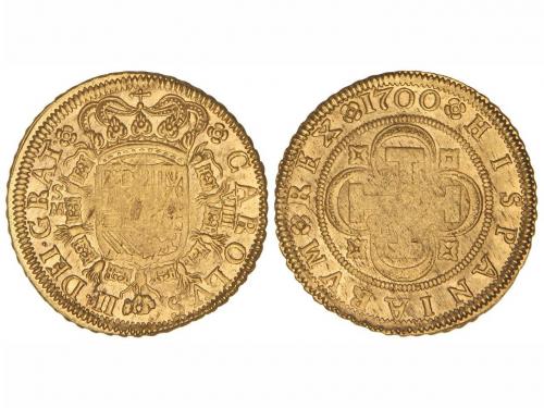 CARLOS II. 8 Escudos. 1700. SEVILLA. M. 27,03 grs. Restos de