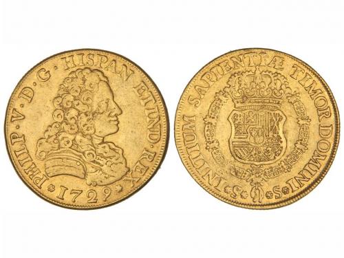 FELIPE V. 5 Escudos. 1729. SEVILLA. Leyenda PHILP. Sin ensay