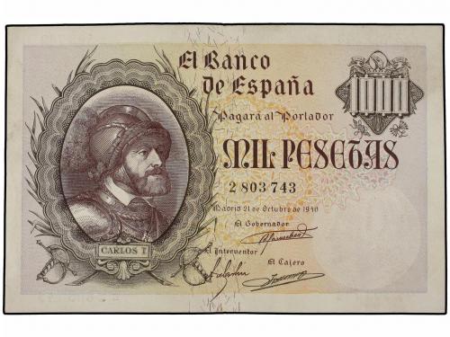 ESTADO ESPAÑOL. 1.000 Pesetas. 21 Octubre 1940. Carlos I. Ed