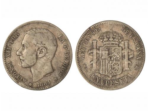 ALFONSO XII. 1 Peseta. 1884/3 (*18-84). M.S.-M. Cifras de la