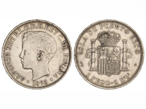 ALFONSO XIII. 1 Peso. 1895. PUERTO RICO. P.G.-V. 25 grs. MBC