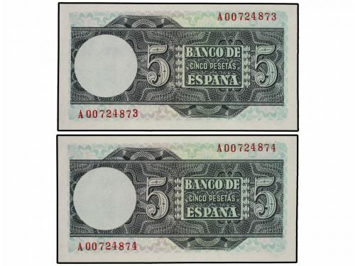 ESTADO ESPAÑOL. Lote 2 billetes 5 Pesetas. 5 Marzo 1948. Elc