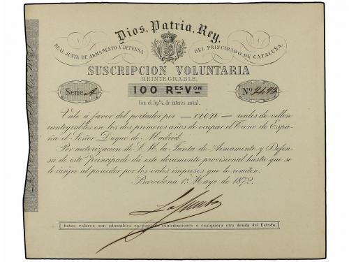 ANTIGUOS. Suscrició Voluntaria 100 Reales de Vellón. 1 Mayo 