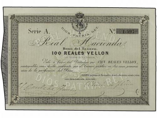 ANTIGUOS. Bono del Tesoro 100 Reales de Vellón. 1 Noviembre 