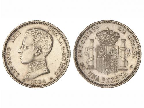 ALFONSO XIII. 1 Peseta. 1904 (*19-04). S.M.-V. (Limpiada en 