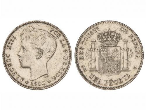ALFONSO XIII. 1 Peseta. 1900 (*19-00). S.M.-V. (Limpiada). E