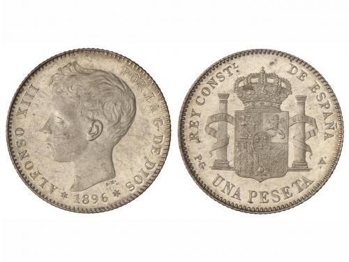 ALFONSO XIII. 1 Peseta. 1896 (*18-96). P.G.-V. Brillo origin