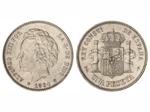 ALFONSO XIII. 1 Peseta. 1894 (*18-94). P.G.-V. BONITA PIEZA.