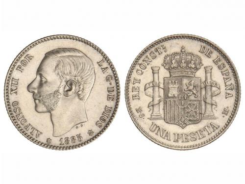 ALFONSO XII. 1 Peseta. 1885 (*18-85). M.S.-M. Restos de bril