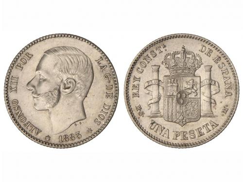 ALFONSO XII. 1 Peseta. 1883 (*18-83). M.S.-M. Restos de bril