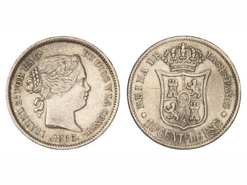 ISABEL II. 10 Céntimos de Escudo. 1866. SEVILLA. 1,28 grs. C