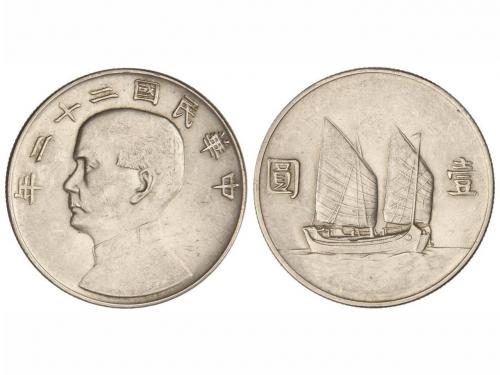 CHINA. 1 Dólar. Año 22 (1933). 26,70 grs. AR. Y-345. EBC-. 