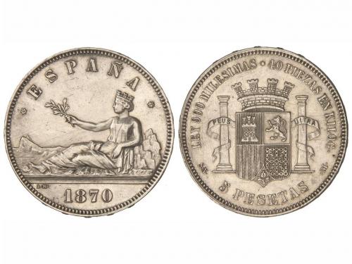 GOB. PROVISIONAL y I REPÚBLICA. 5 Pesetas. 1870 (*18-70). S.