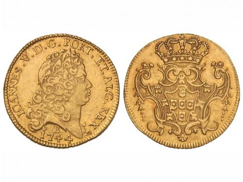 BRASIL. 6.400 Reis. 1744-B. JUAN V. BAHÍA. 14,26 grs. AU. KM