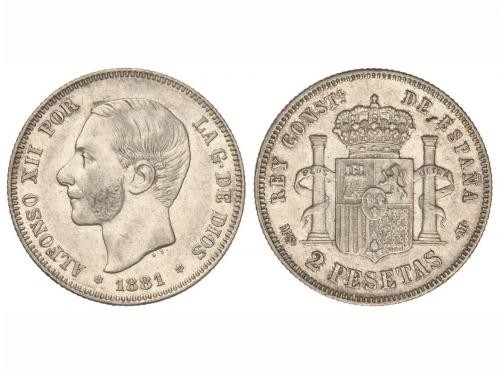 ALFONSO XII. 2 Pesetas. 1881 (*18-81). M.S.-M. EBC-. 