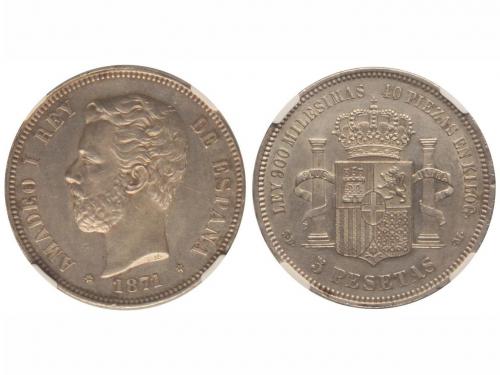 AMADEO I. 5 Pesetas. 1871 (*18-71). S.D.-M. Encapsulada por 
